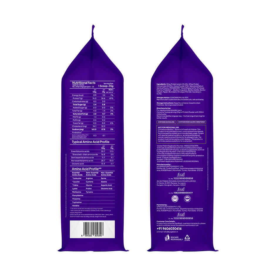 Yoga Bar ProClean Whey Protein Blend, Chocolate with Zero Calorie Sweetener, 26g Protein per Serve