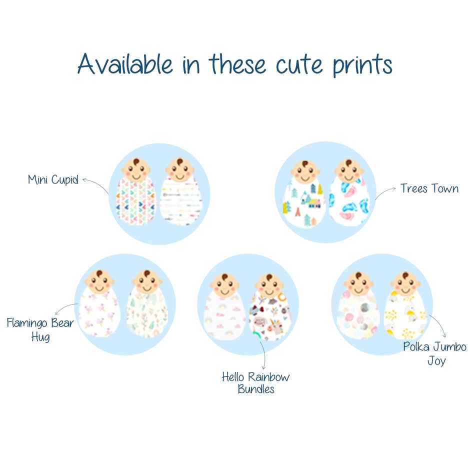 Polka Tots Printed Swaddles | Pack of 2, Trees + Feet, White