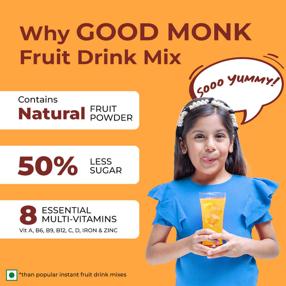 Good Monk Fruit Drink Mix | Natural Orange | 50% Less Sugar | 8 Vitamins & Minerals | 24 Sachets