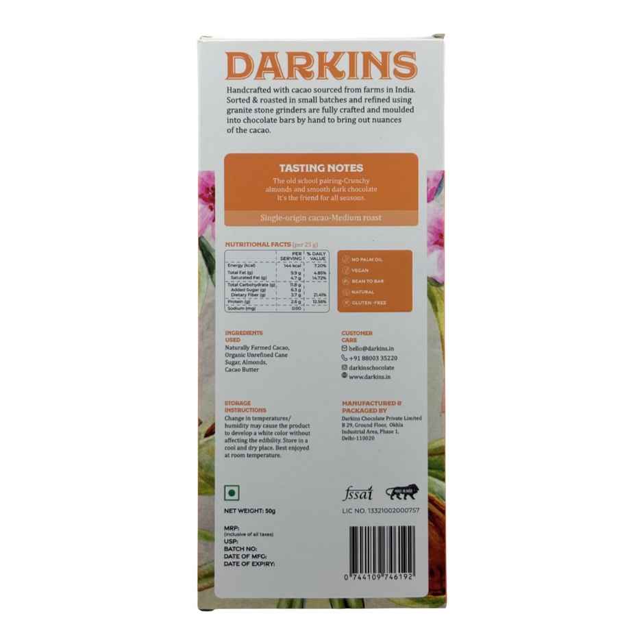 Darkins Indian Artisanal 70% Dark Roasted Almonds Chocolate