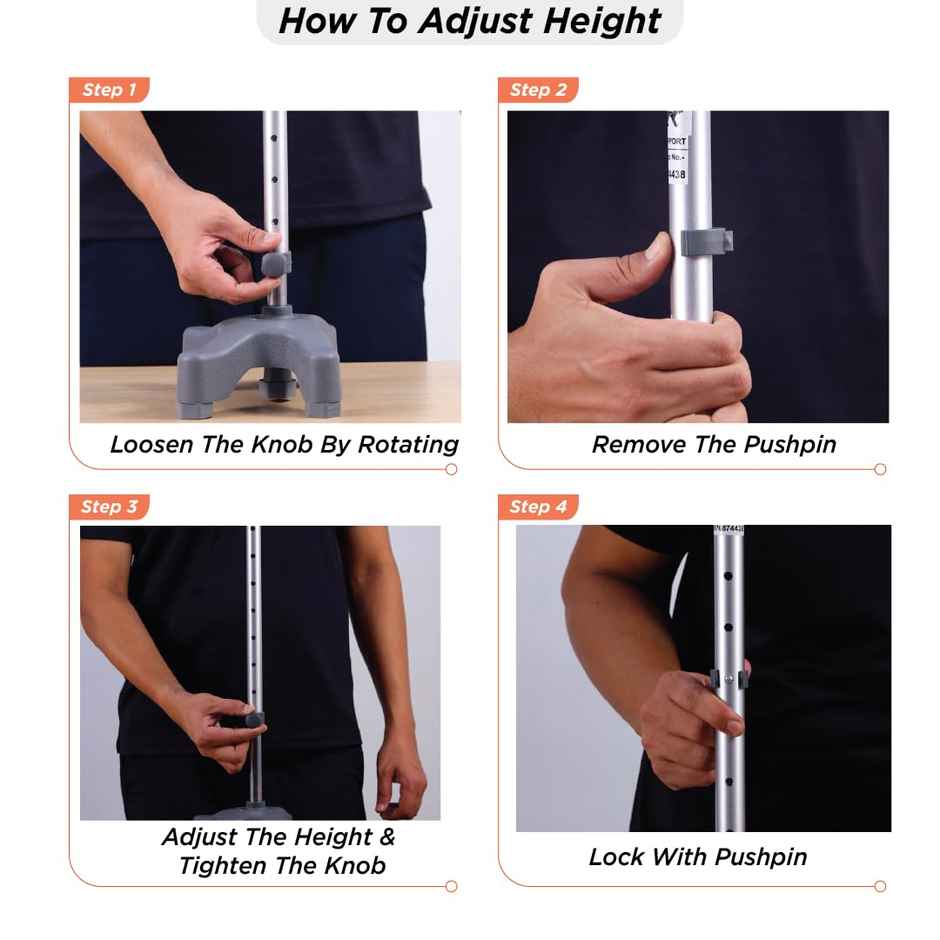 Vissco Avanti L Shape Quadripod Stick Light Weight Grey