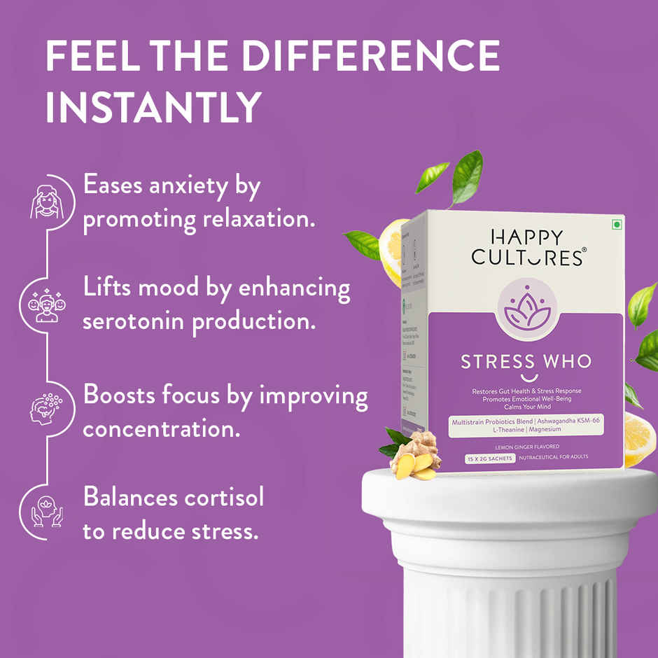 Happy Cultures Stress Who | Ashwagandha KSM-66 & L-Theanine |15pcs