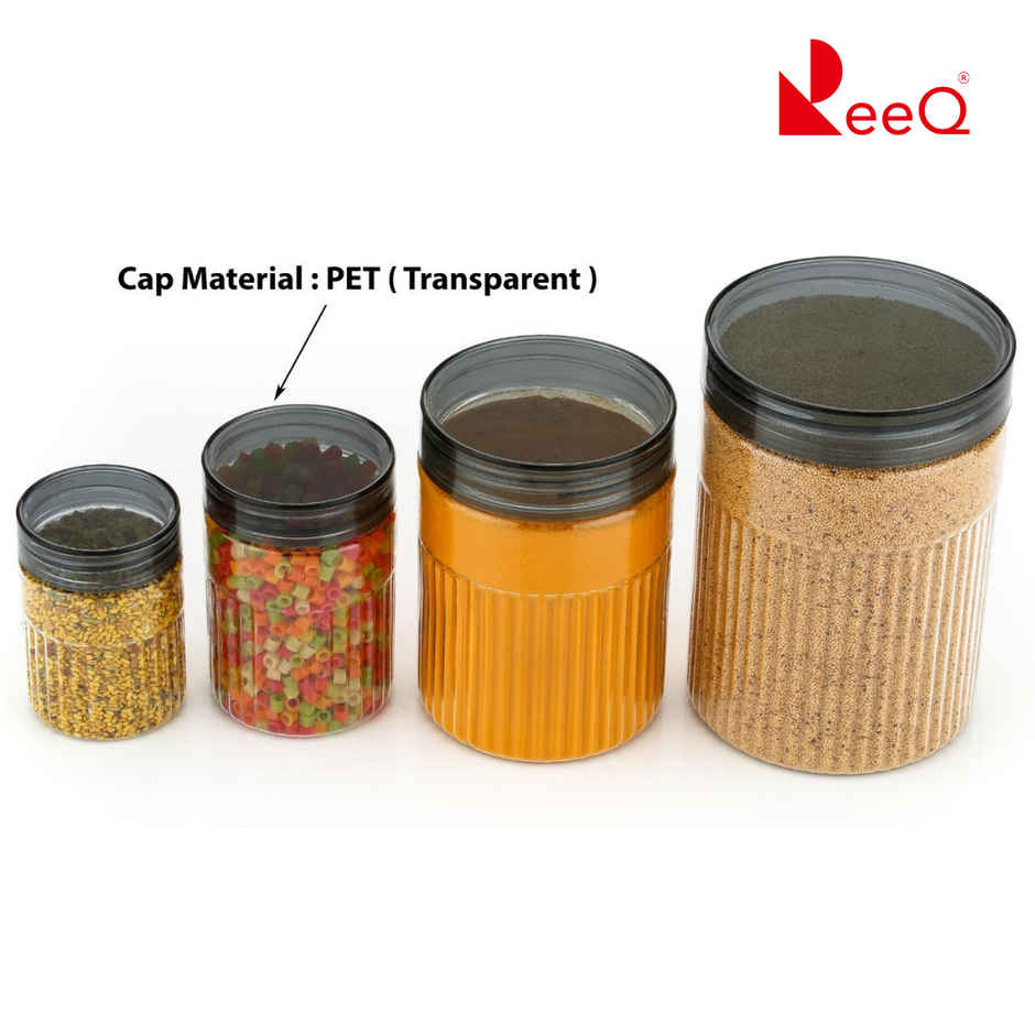 ReeQ Plastic Storage Containers with Transparent PET Caps & Spoon for Kitchen Storage