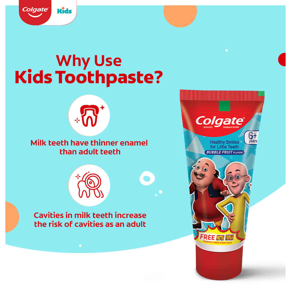 Colgate Kids Toothpaste for 6+ Years, Motu Patlu, Bubble Fruit Flavour, Gentle Protection