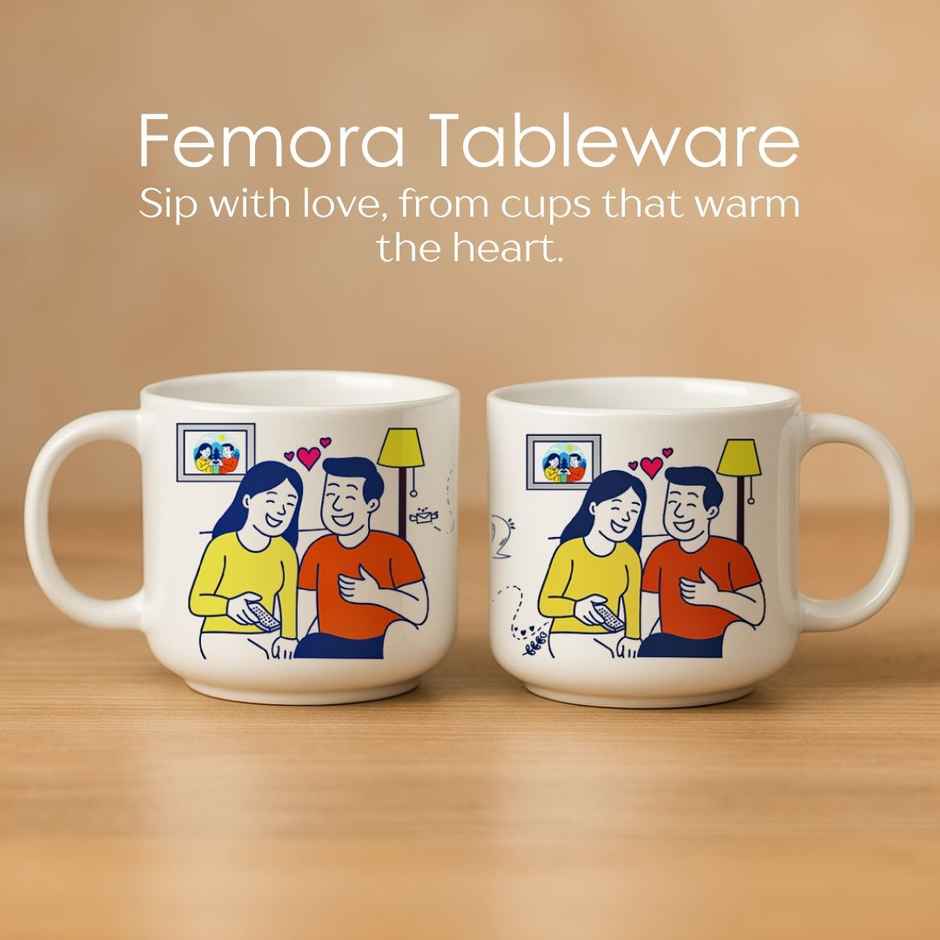 Femora Har Ghar Ki Khani Ceramic Couple Mug Perfect for Gifting - 350 ml