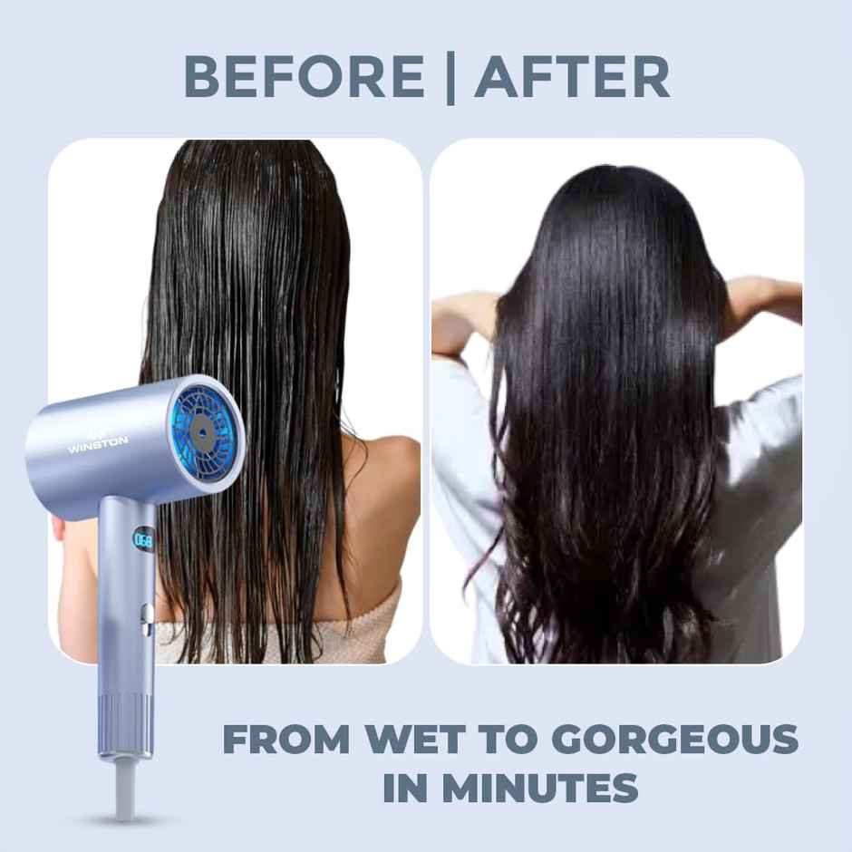 Winston Digital Smart Ionic Hair Dryer 2000W Heat Settings, All Hair Types, Lightweight - Ice Blue