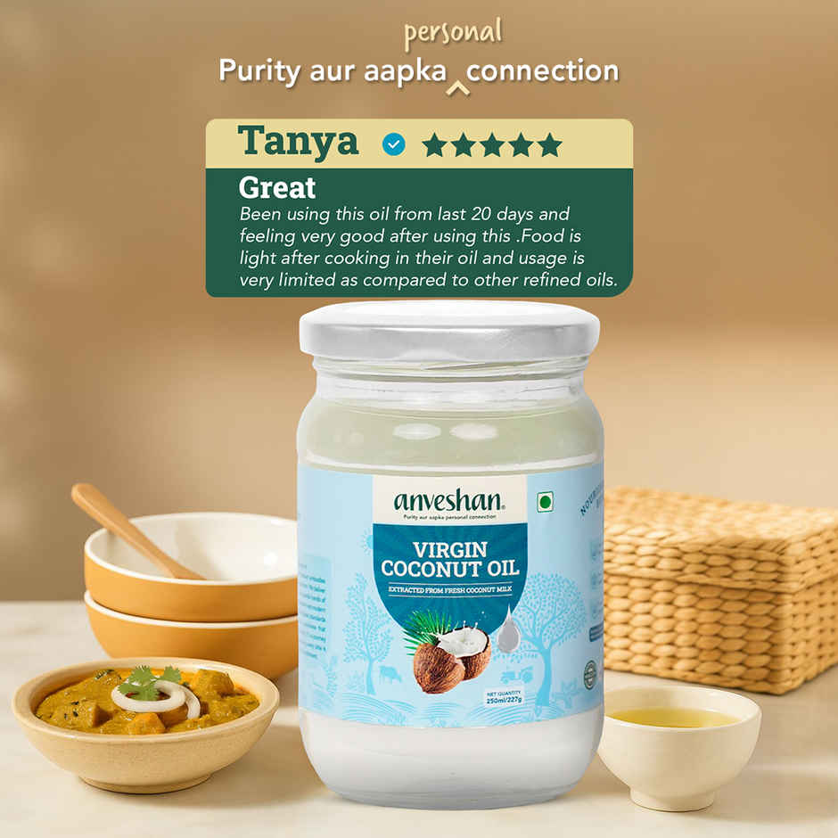 Anveshan Cold Pressed Virgin Coconut Oil | Glass Jar | Unrefined Cold Pressed