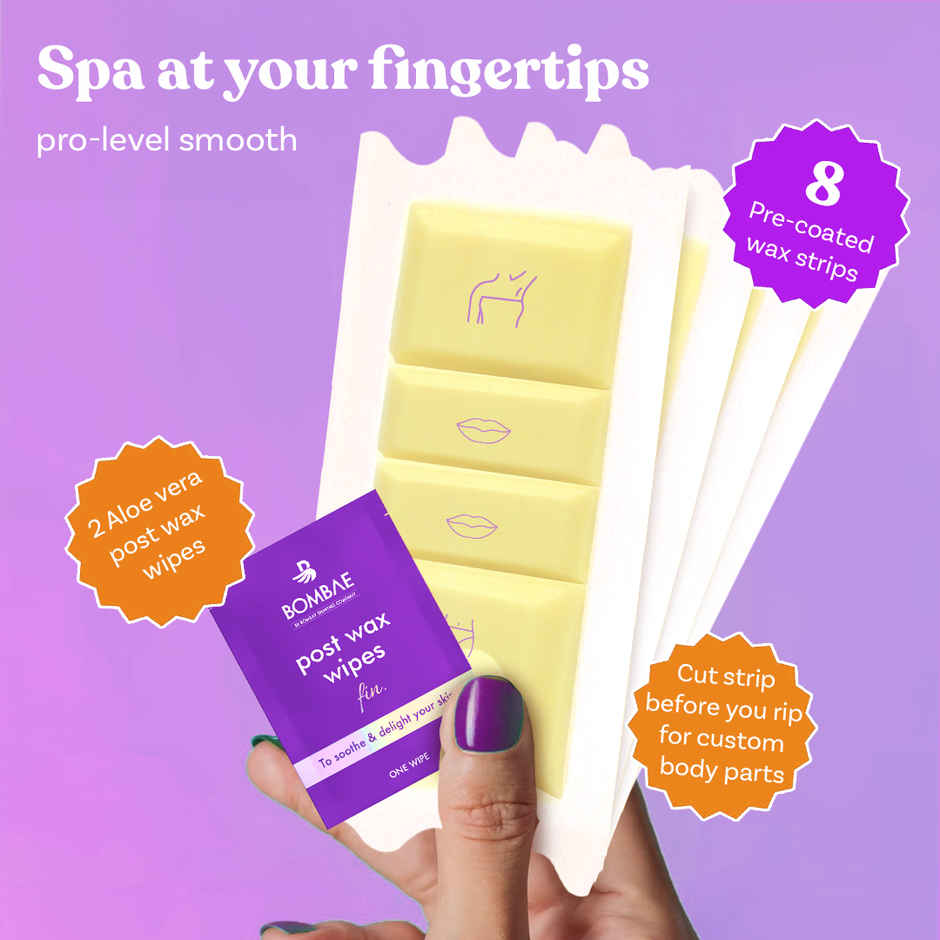 Bombae White Chocolate Full Body Wax Strips For Women | 8 Strips And 2 Post Wax Wipes