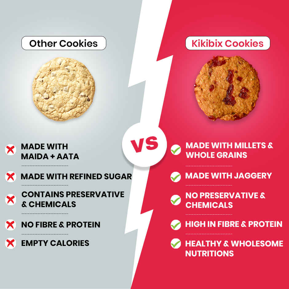 Kikibix Cranberry Oats Healthy Cookies, Jaggery Oats Biscuits, Digestive, 36% Oats, 25% dry fruits
