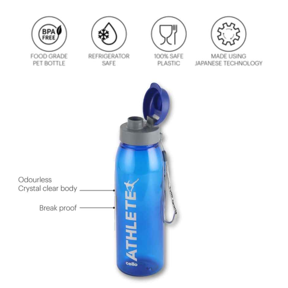 CELLO Athlete Flip Top Lid Water Bottles 800ml Each Unbreakable & Hygienic | BPA-Free, Food Grade
