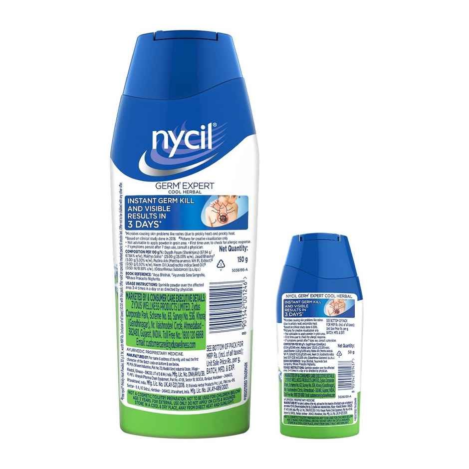 Nycil Germ Expert Prickly Heat Powder - Classic, (Get 60g Free)