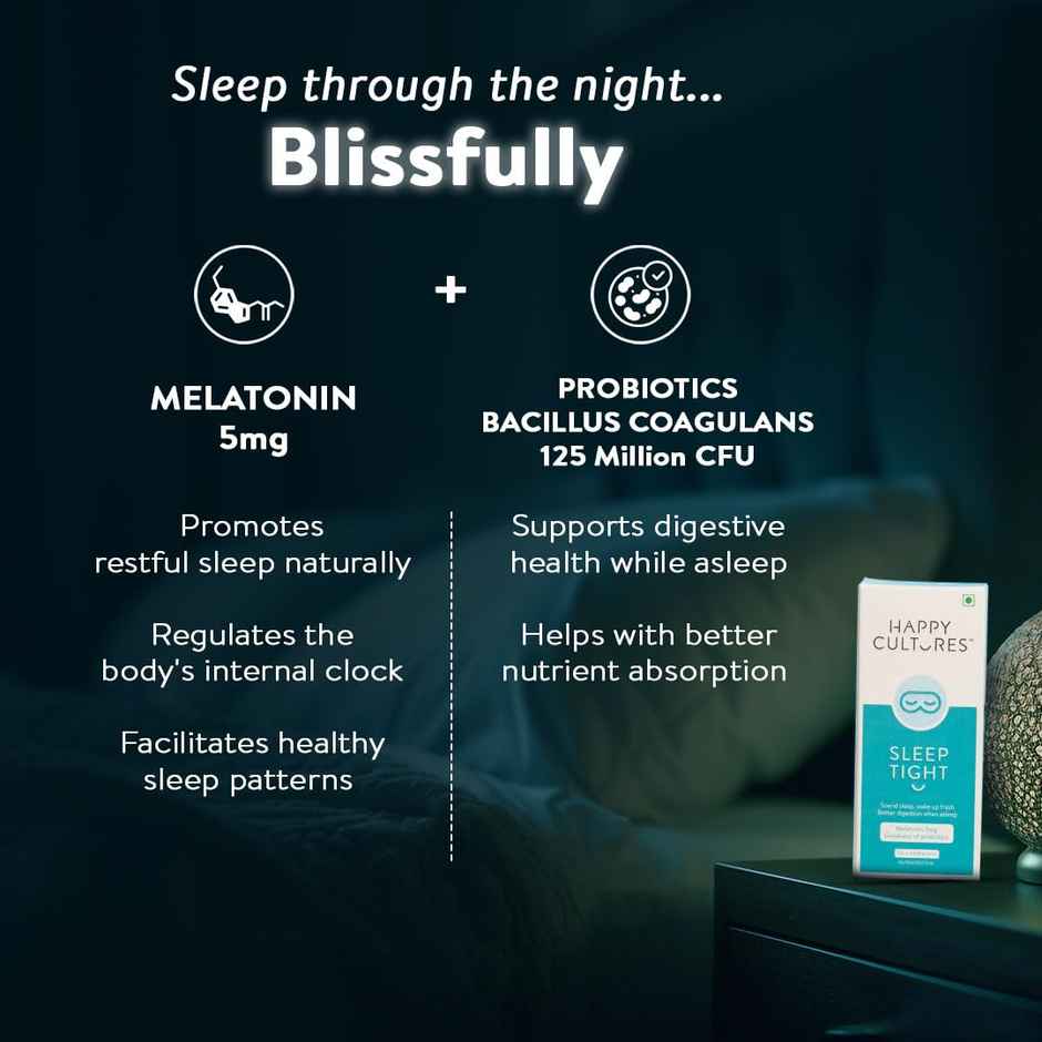 Happy Cultures Sleep Tight | Melatonin 5mg | Non-Habit Forming |30pcs