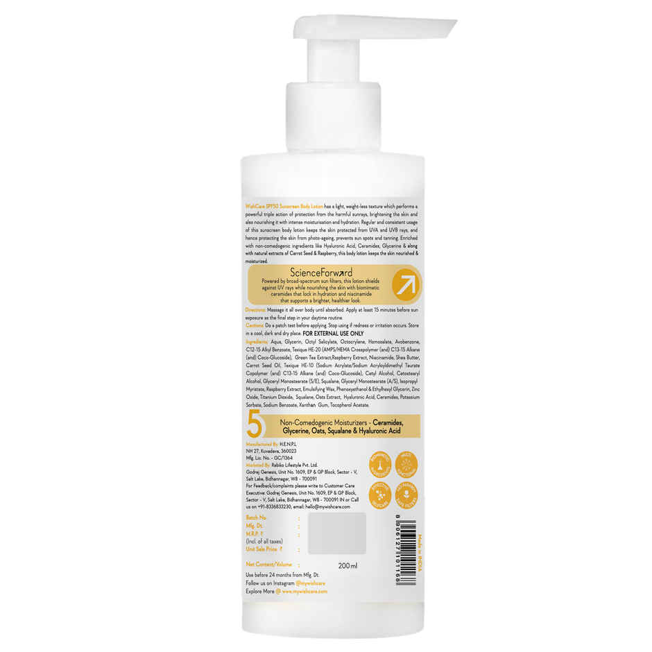 WishCare Sunscreen Body Lotion SPF 50 PA+++|UVA & UVB Protection With No White Cast|In-Vivo Tested