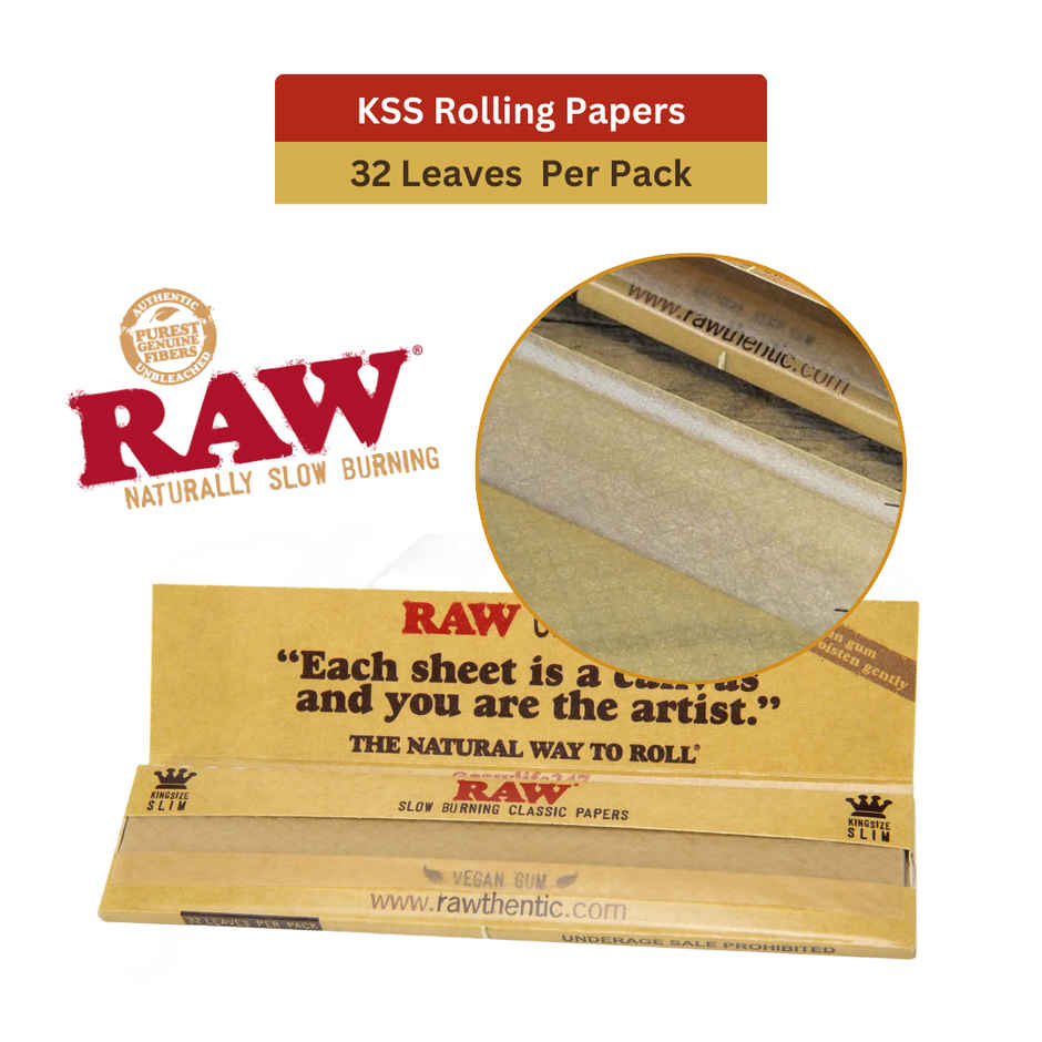 Raw Classic Rolling Paper King Size Slim - 32 Leaves/Pack (1pc) & Flik Non-Refilable Smart Lighters | Assorted (1pc) Combo