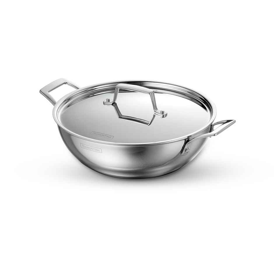 Tramontina Aeion Triply 26cm/3.7L Kadai with SS 304 Lid | Healthy Non Toxic | Kadhai for Curry | Deep Fry | StirFry Cooking | Induction Friendly | Stay Cool Handle | NSF Certified | 10 Year Warranty