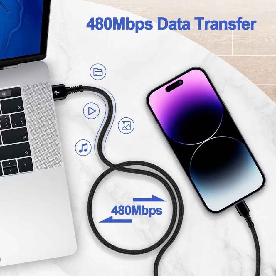 Ailkin USB to Lightning cable [Braided] for iPhone |1M| Black & White