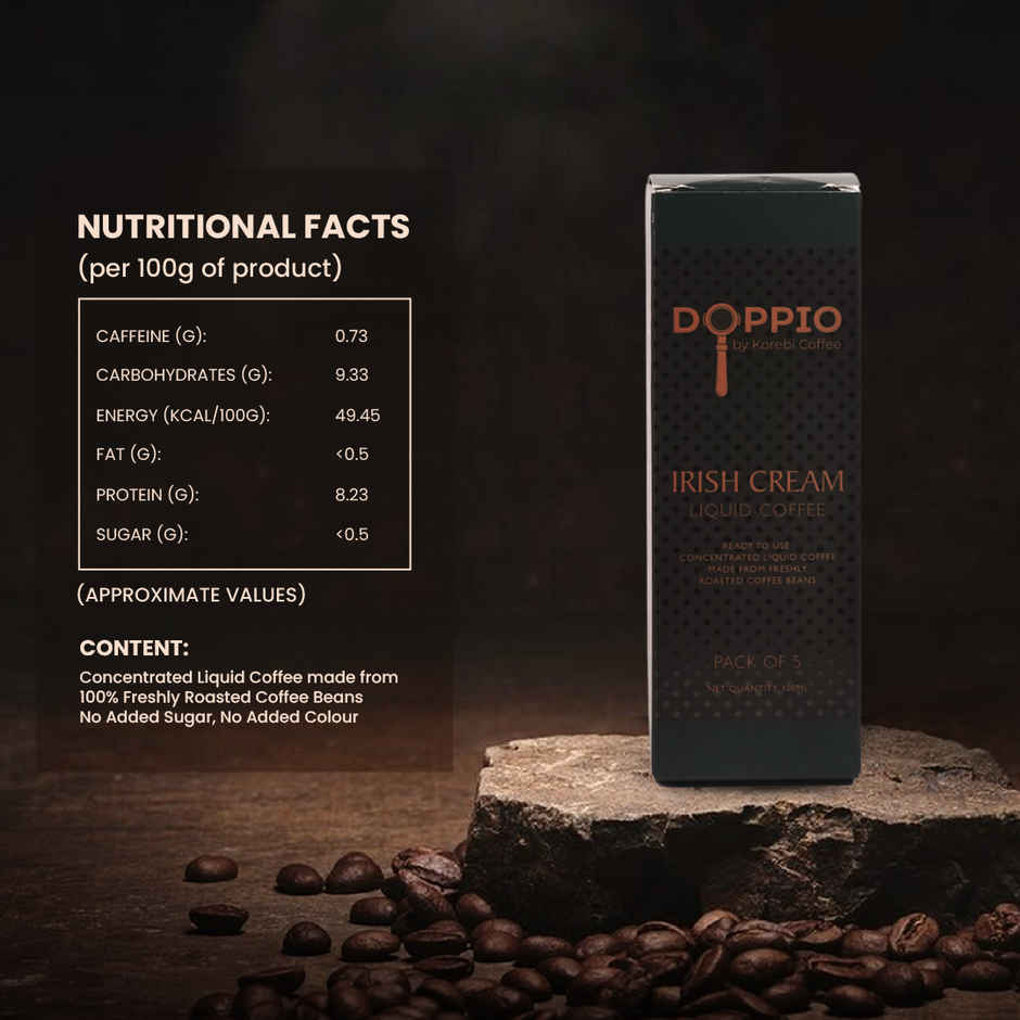 Doppio By Korebi Coffee Irish Cream - Artisan Instant Liquid Coffee Concentrate|5-Pack| 20 ml Each