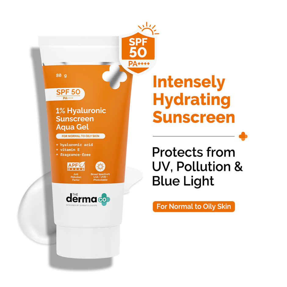 The Derma Co 1% Hyaluronic Sunscreen SPF 50 PA++++ Aqua Gel For Normal To Oily Skin