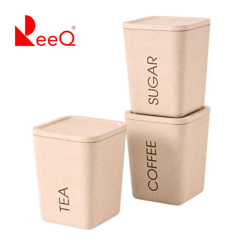 ReeQ Airtight Plastic Container Set for Kitchen Storage | Plastic Lids, Sand Castle - 800 ml