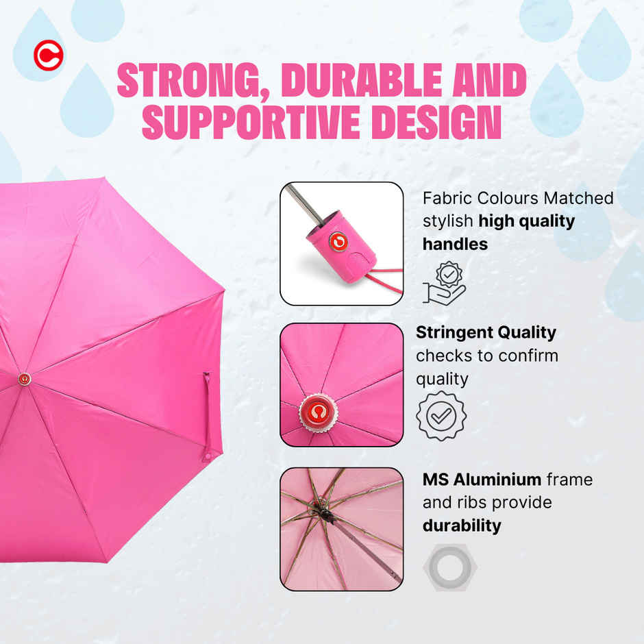 Citizen 3 Fold 22 Inch Auto Pink Mono Silver Umbrella