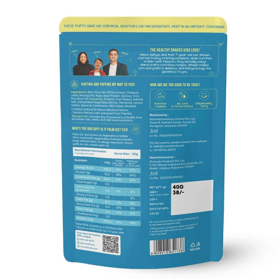 Troovy High Protein Cheese & Herbs Puffs | No palm Oil, No Chemicals