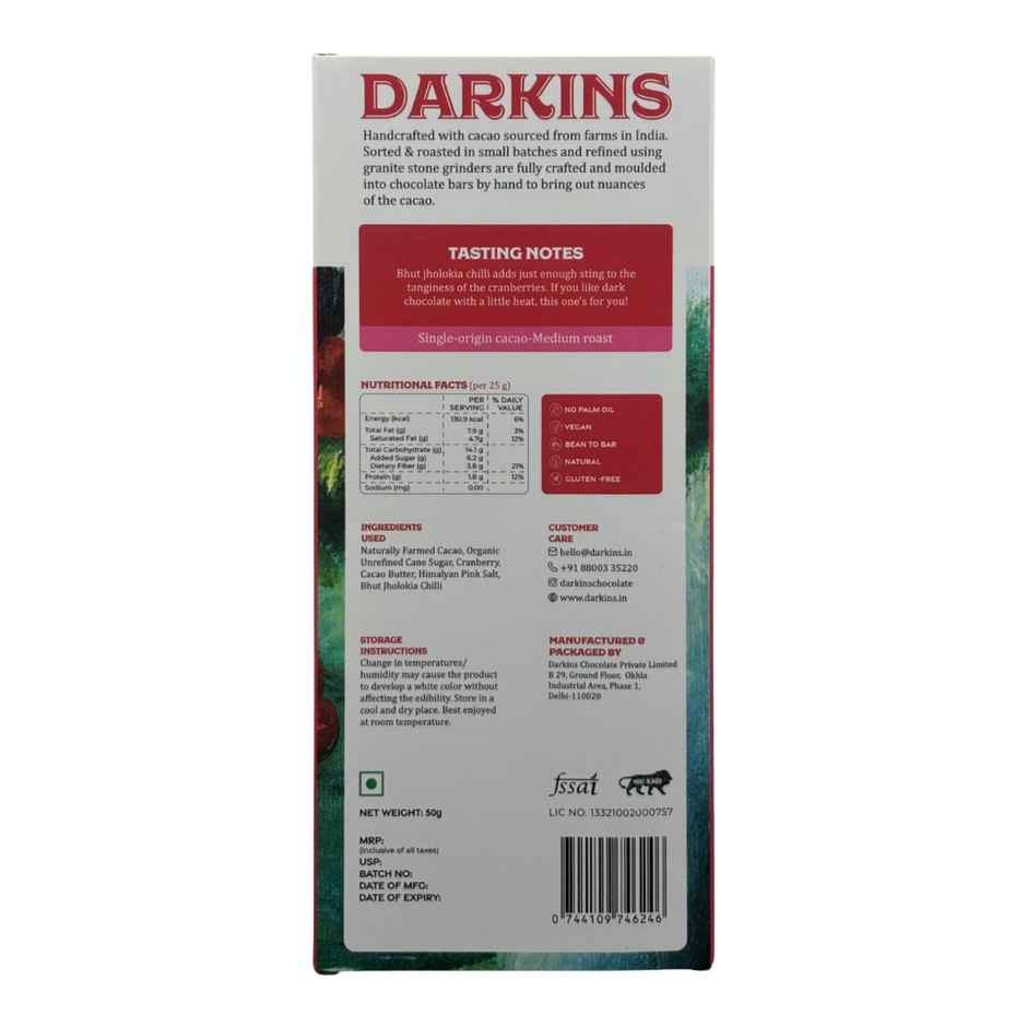 Darkins Indian Artisanal 70% Dark Cranberry & Chilli Chocolate