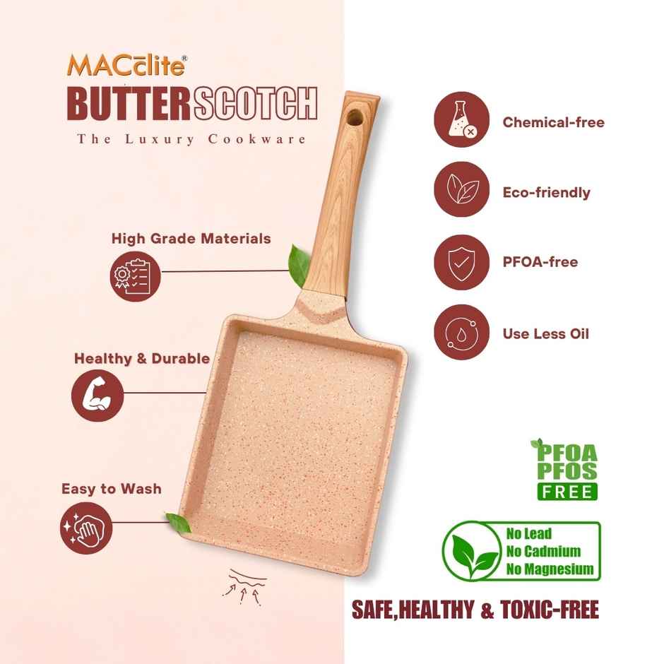 Macclite Non Stick PDC Granite+ Induction Base ButterScotch Square Fry Pan