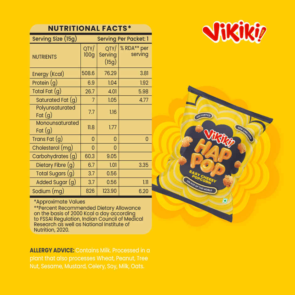 Vikiki Snak HapPop Ready to eat Popcorn Easy Cheesy Combo