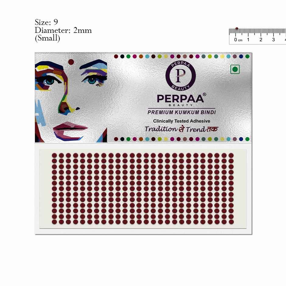 PERPAA Bindi Dark Maroon | 1 Flap | Size 9 Diameter 2 mm | Round Kumkum Bindi for women