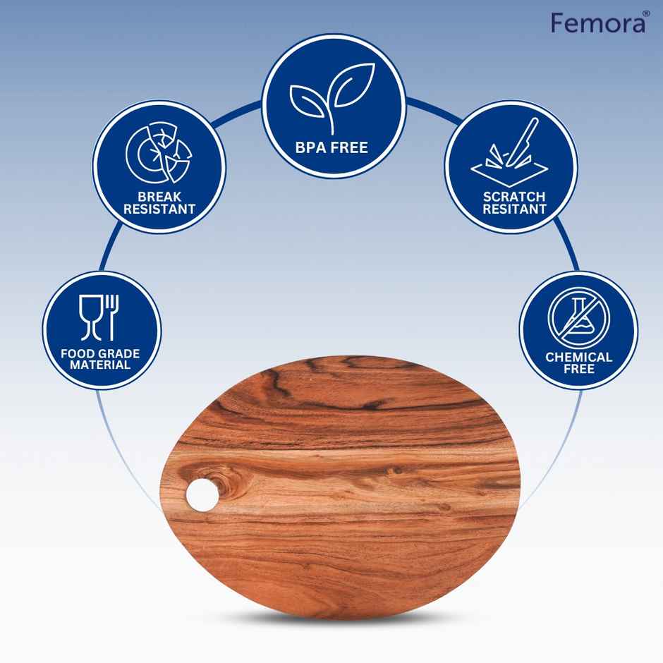 Femora Acacia Chopping Board Cutting Board Oval Shape 15 X 11 Inch (39 X 28 Cm)