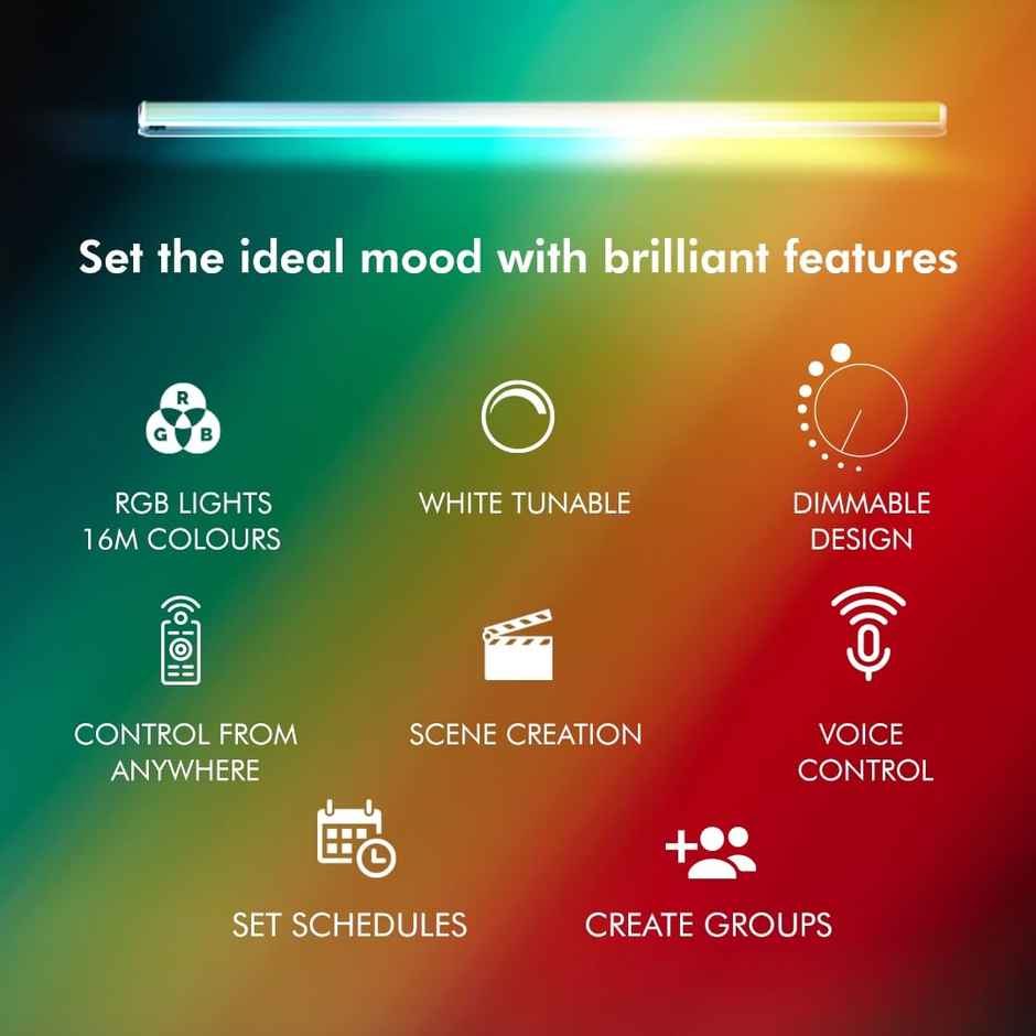Wipro Next Smart Wi-Fi 20W CCT+RGB LED Batten | Compatible with Amazon Alexa and Google Assistant
