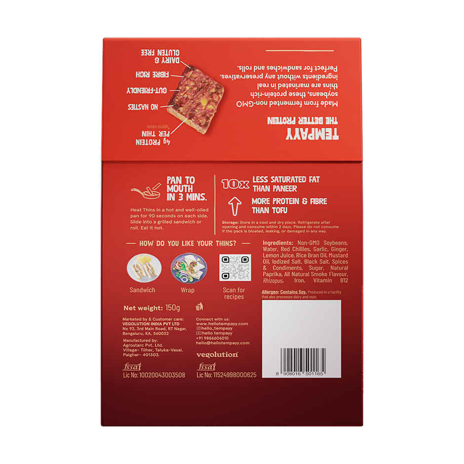 Hello Tempayy Protein Tandoori Tempeh Thins - Heat & Eat In 3 Mins, No Preservatives