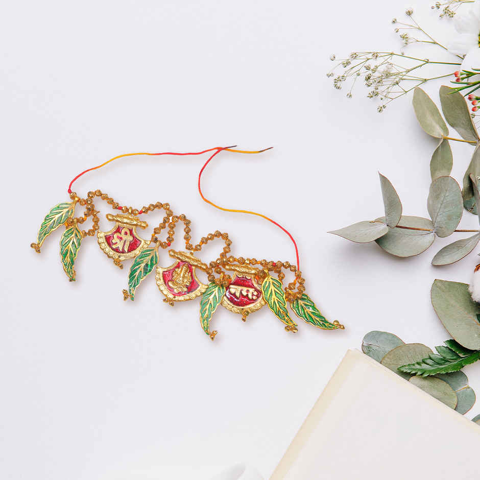 Ganesh With Beads & Mango Leaf Toran | Red & Green | Devnidhii