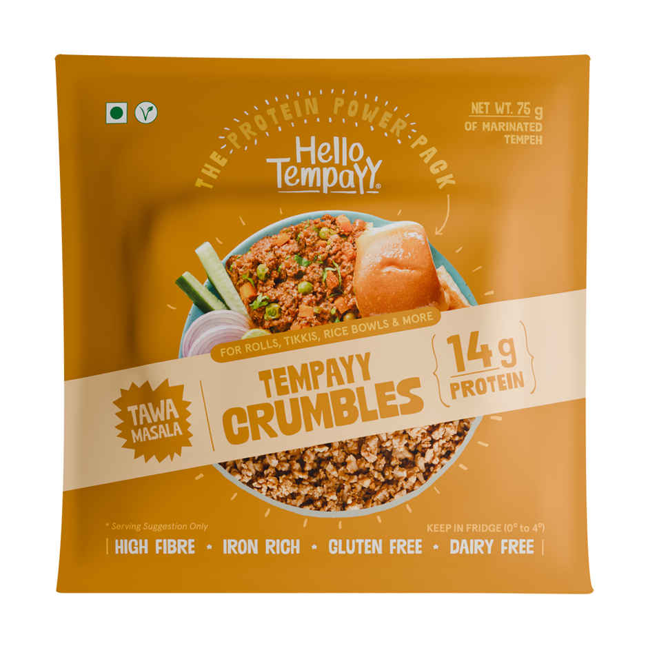 Hello Tempayy 14g Protein Tempeh Crumbles | Tawa Masala - Heat & Add | Soy Tempeh