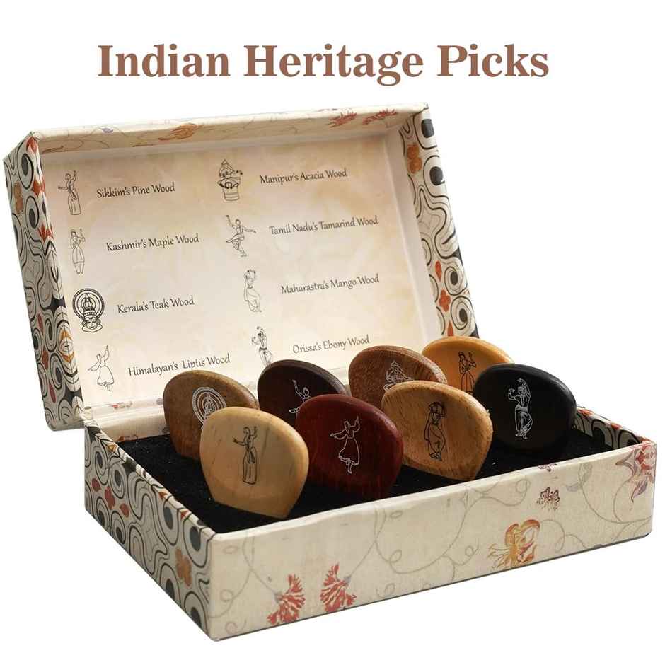 Kadence Heritage Wooden Guitar Picks Set of 8 with Indian Woods for Acoustic & Electric