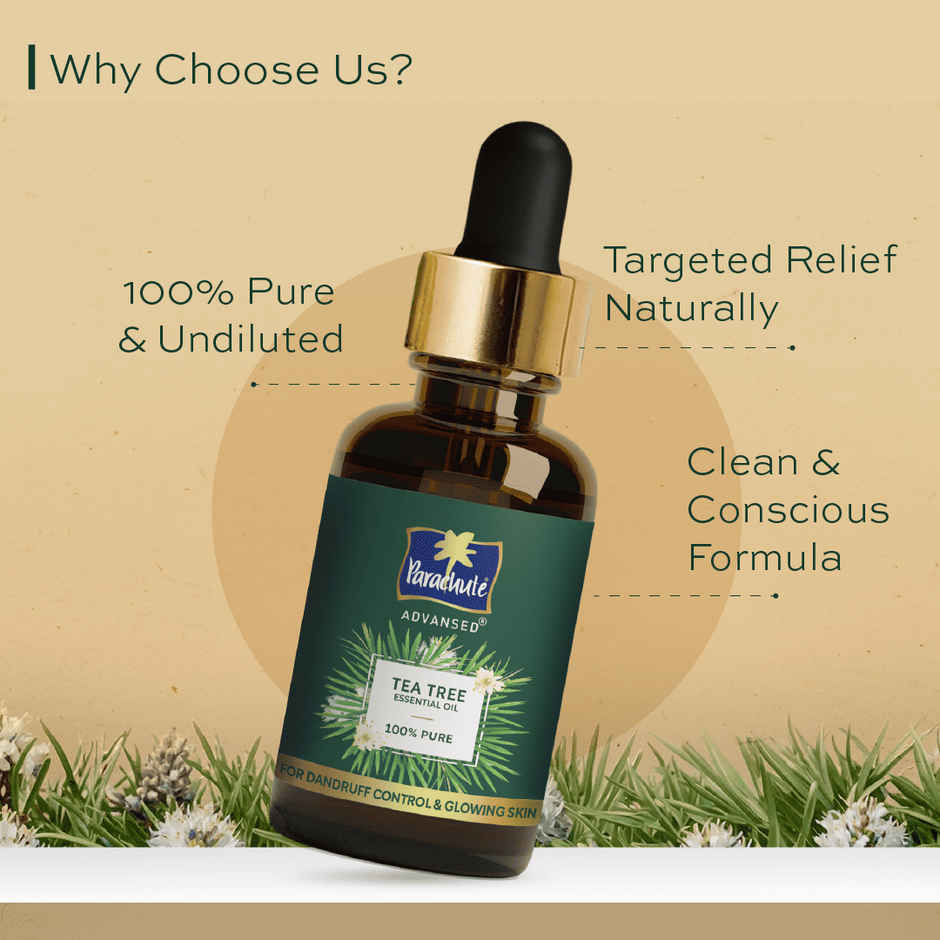 Parachute Advansed Tea Tree Essential Oil | 100% Pure| For Dandruff Control & Glowing Skin