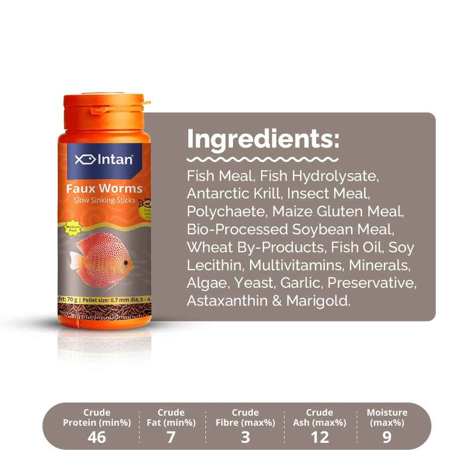 Intan Faux Worm Sticks - Slow Sinking Fish FOOD for All - Discus | Loaches | Large Tetras