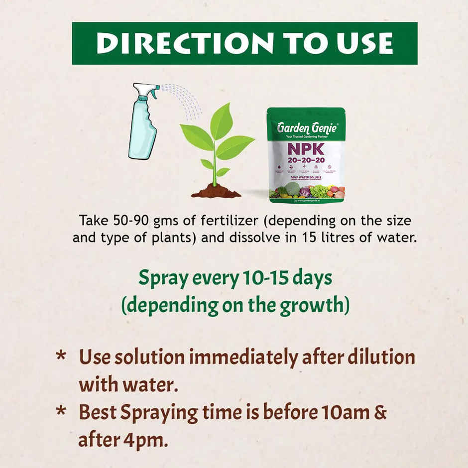 Garden Genie NPK 20-20-20 | Water Soluble Plant Booster NPK Fertilizer for Gardening Plants