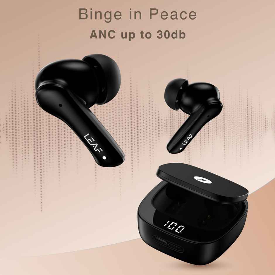 Leaf Buds X614 True Wireless ANC Earbuds With Ai Sound App, 30H Playtime, BTv5.3, Carbon Black