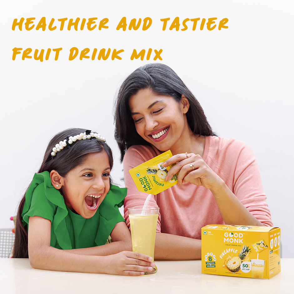 Good Monk Fruit Drink Mix | Natural Pineapple | 50% Less Sugar | 8 Vitamins & Minerals | 24 Sachets