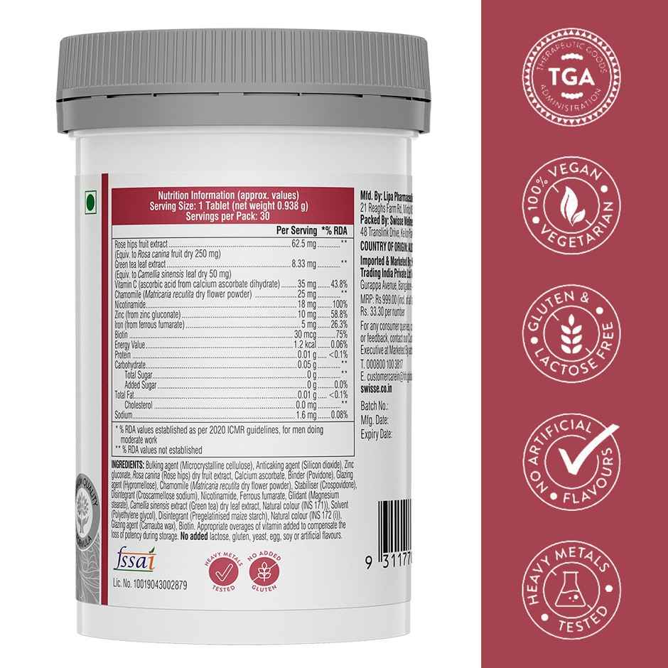 Swisse Biotin+ Boosts Keratin Levels, Reduce Hair Loss, Vitamin C For Healthy Hair, (30 Tablets)