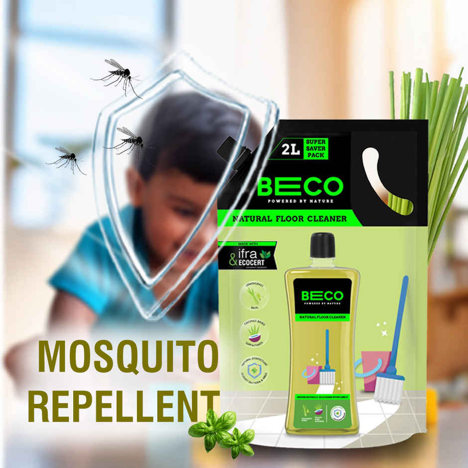 Beco Lemongrass & Basil Freshness Natural Disinfectant Floor Cleaner Refill Pack (2L) & Beco Top Load Laundry Detergent Liquid Refill (2L) Combo 