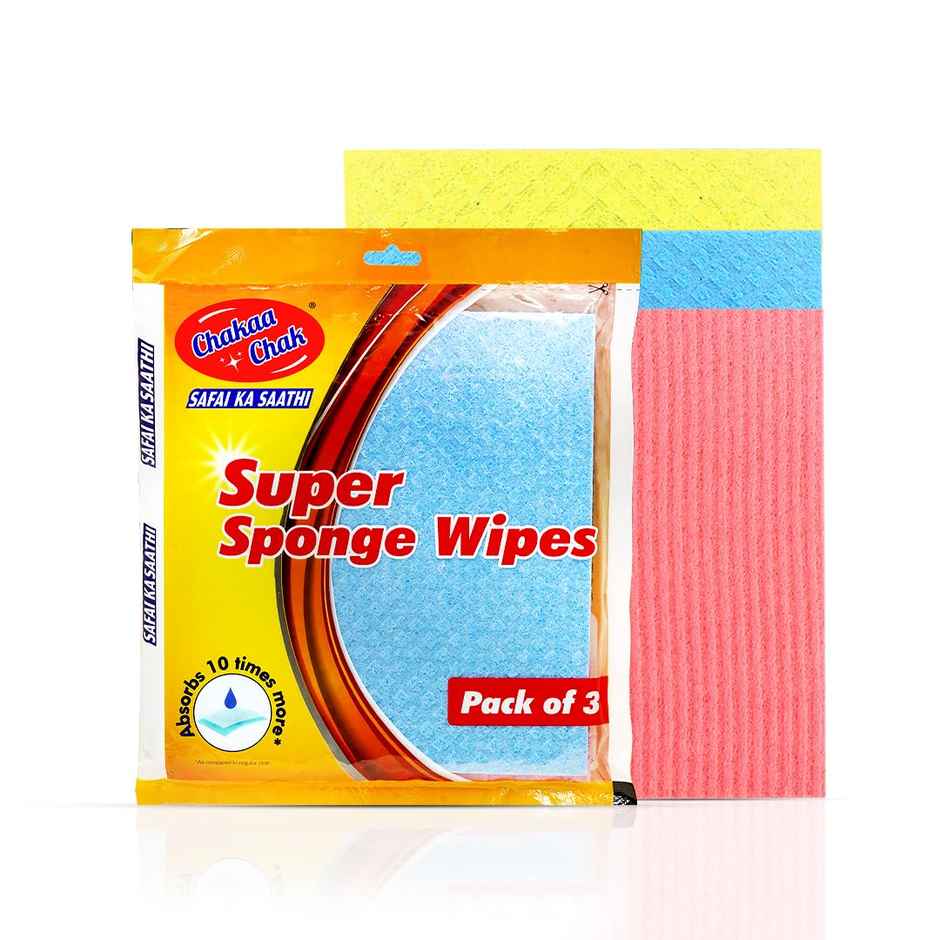 Chakaachak Sponge Wipes Resusable Kitchen Cleaning Cellulose Sponge- Easy to use & Multi- color Pack of 3