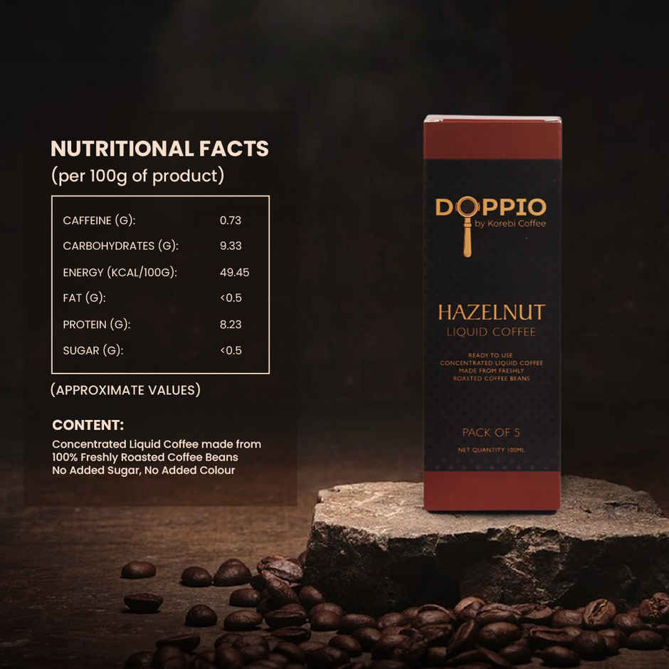 Doppio By Korebi Coffee Hazelnut-Artisan Instant Liquid Coffee Concentrate|5-Pack|20 ml Each