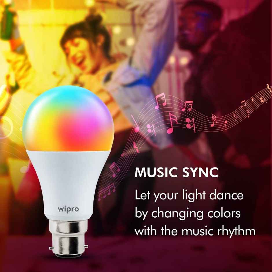 Wipro 9W B22 WiFi Smart LED Bulb with Music Sync Compatible with Amazon Alexa and Google Assistant