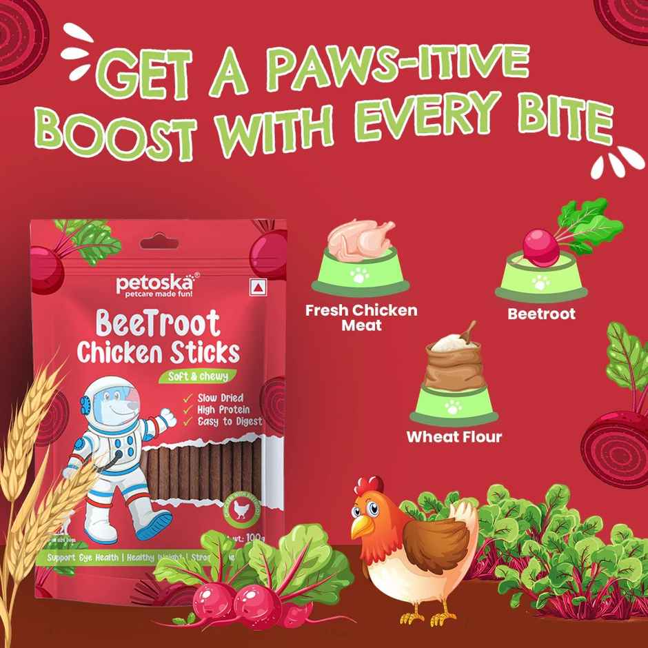 Petoska Dog Treats Beetroot Chicken Sticks