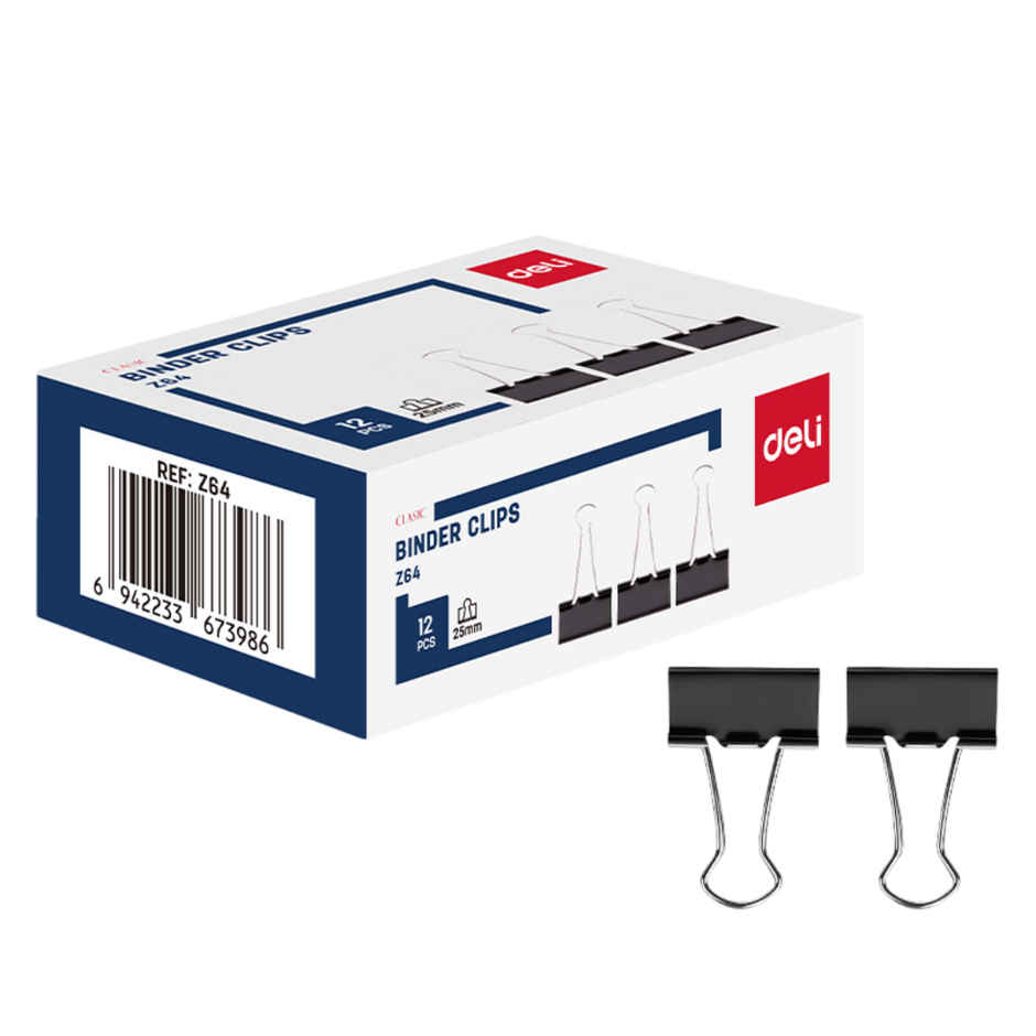 Deli EZ64 Binder Clips, 25 mm, Black Body