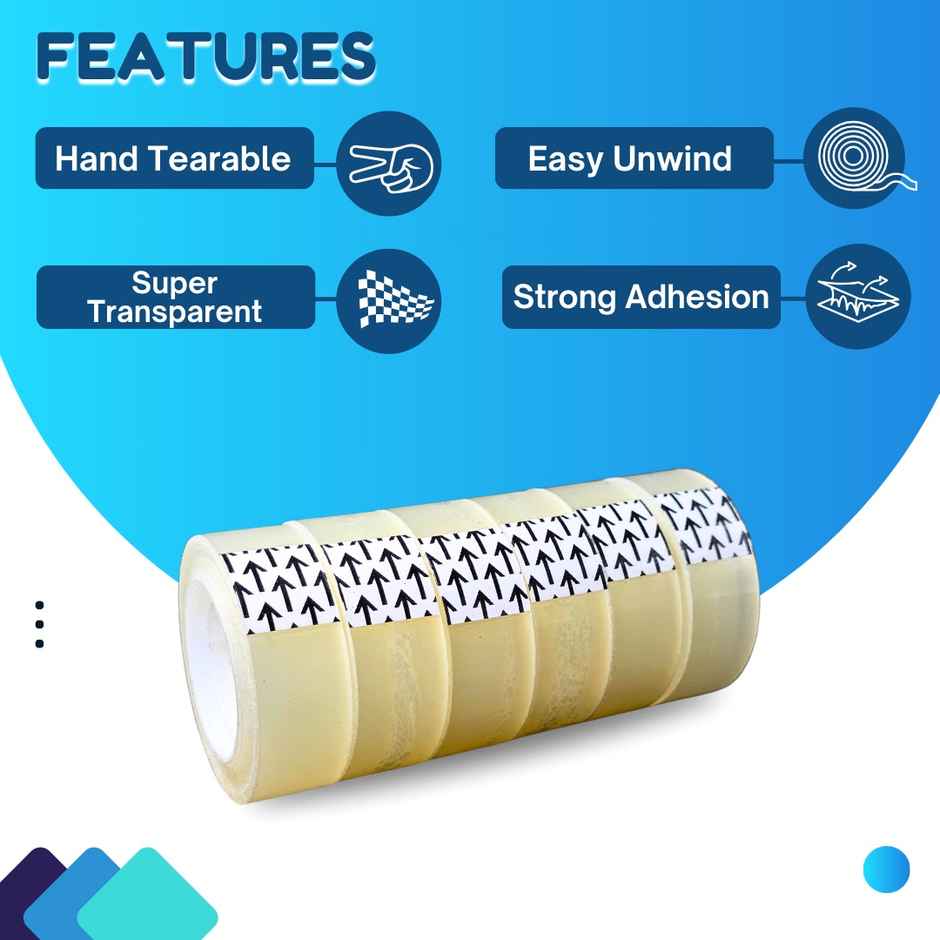 ABK Clear Small Stationery Hand Tearable Tapes | 18 mm x 33 m | Pack of 6