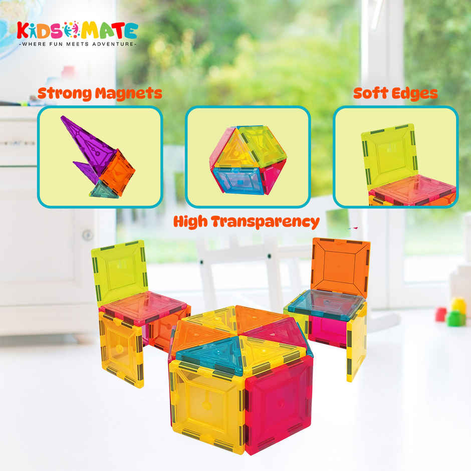 Kidsmate 16-Pcs Magnetic Tiles Set | Brain Boosting Fun & Educational STEM Learning Toy|Multicolour