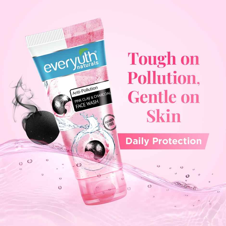 Everyuth Naturals Anti Pollution Pink Clay & Charcoal Face Wash | For all skin types (Oily/ Dry)